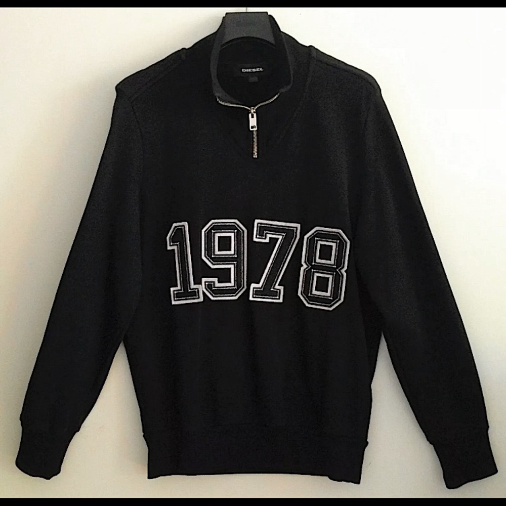 DIESEL Luxury Longsleeve 100% Cotton Sweater Mock Neck Zip Up Small